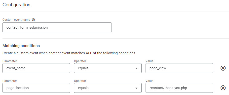 custom event configuration